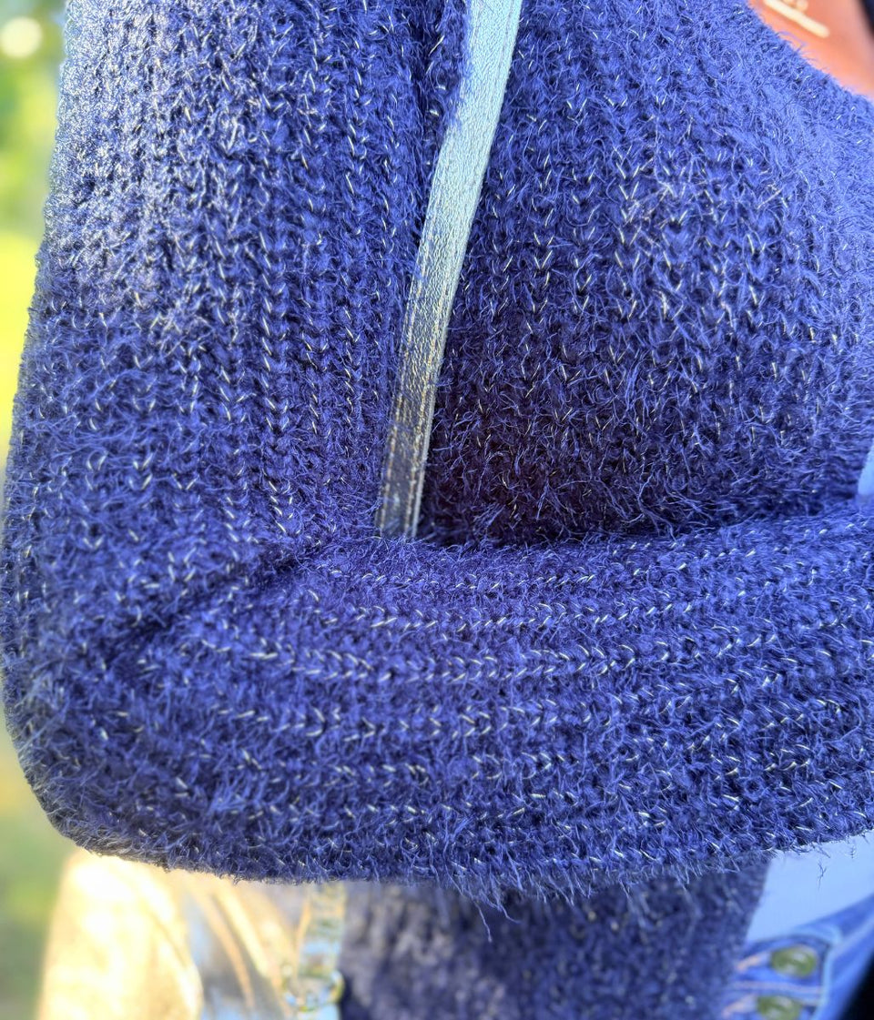 Navy Sparkle Knit Open Cardigan