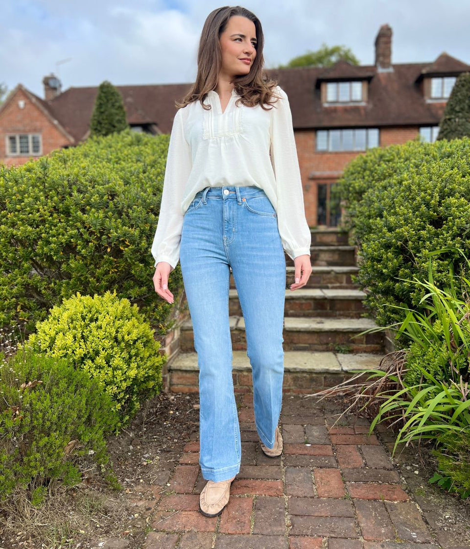 Light Denim Crease Front Slim Flare Jeans