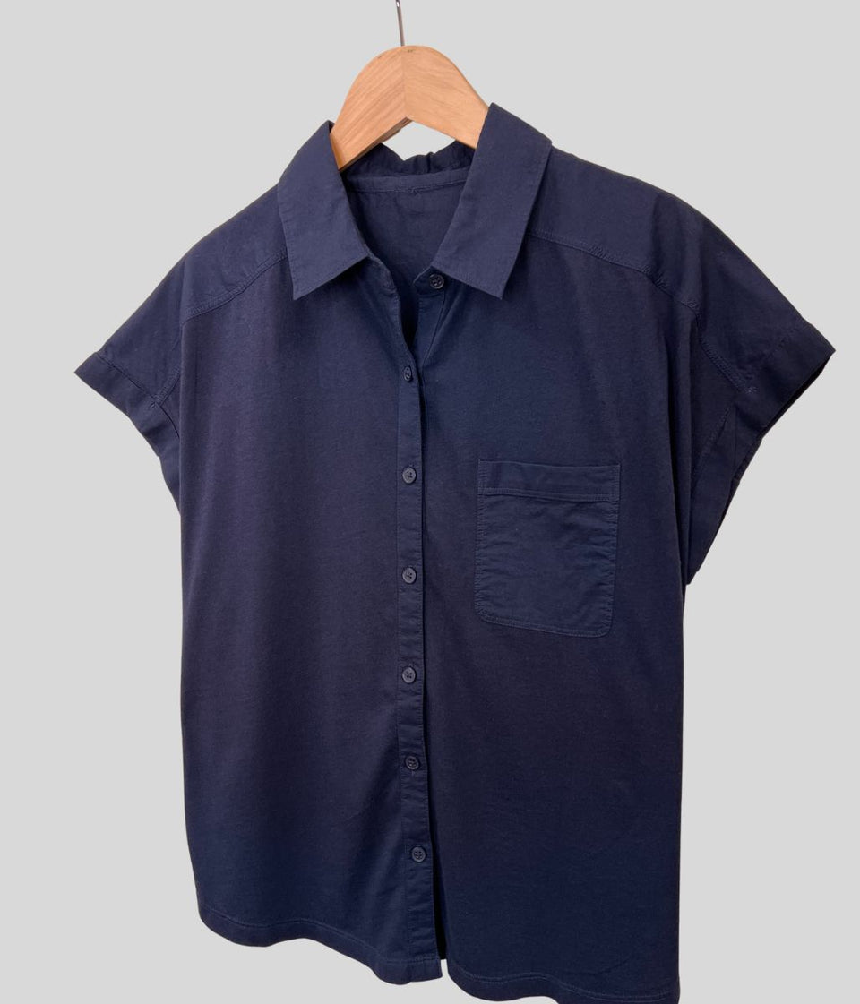 Navy Cap Sleeve Shirt