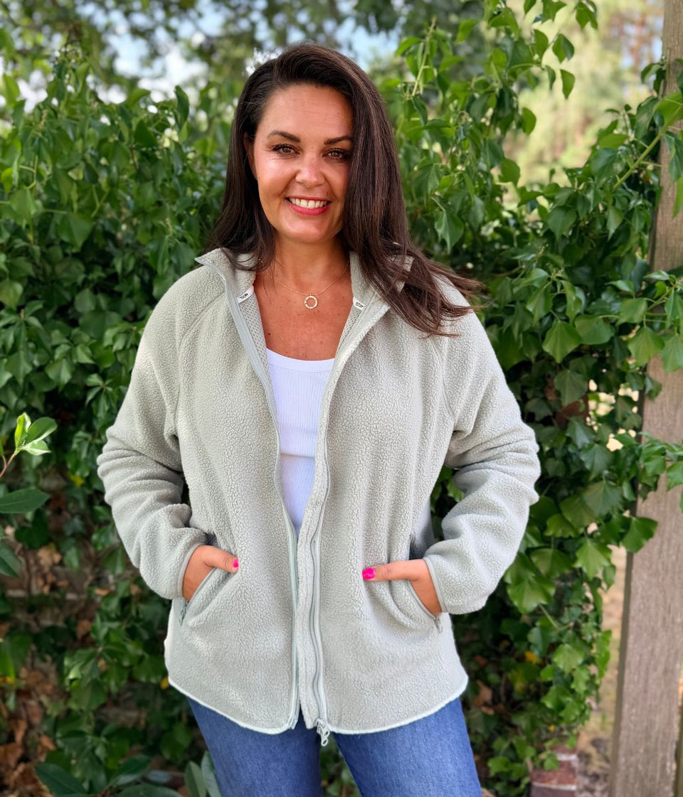 Pale Green Full Zip Borg Fleece