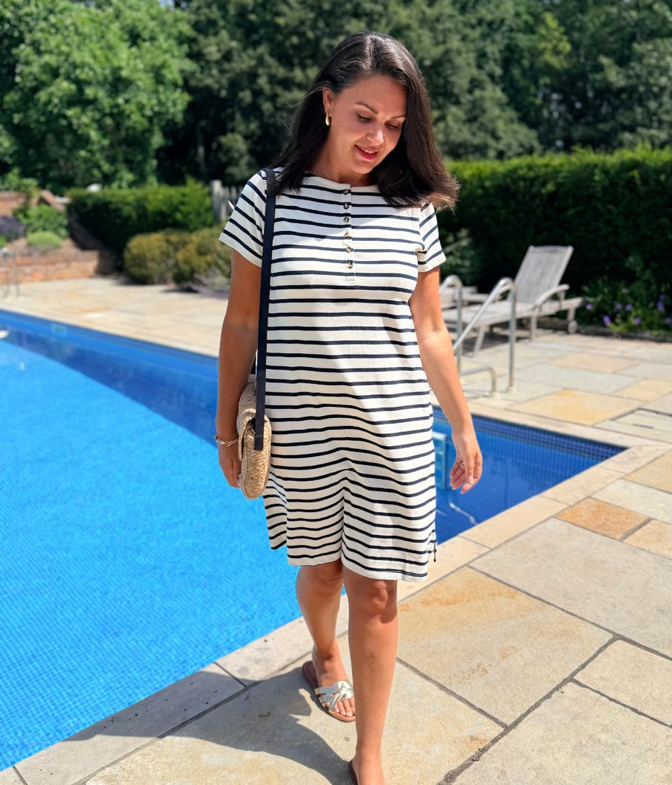 Navy Stripe Kea Henley A Line Dress