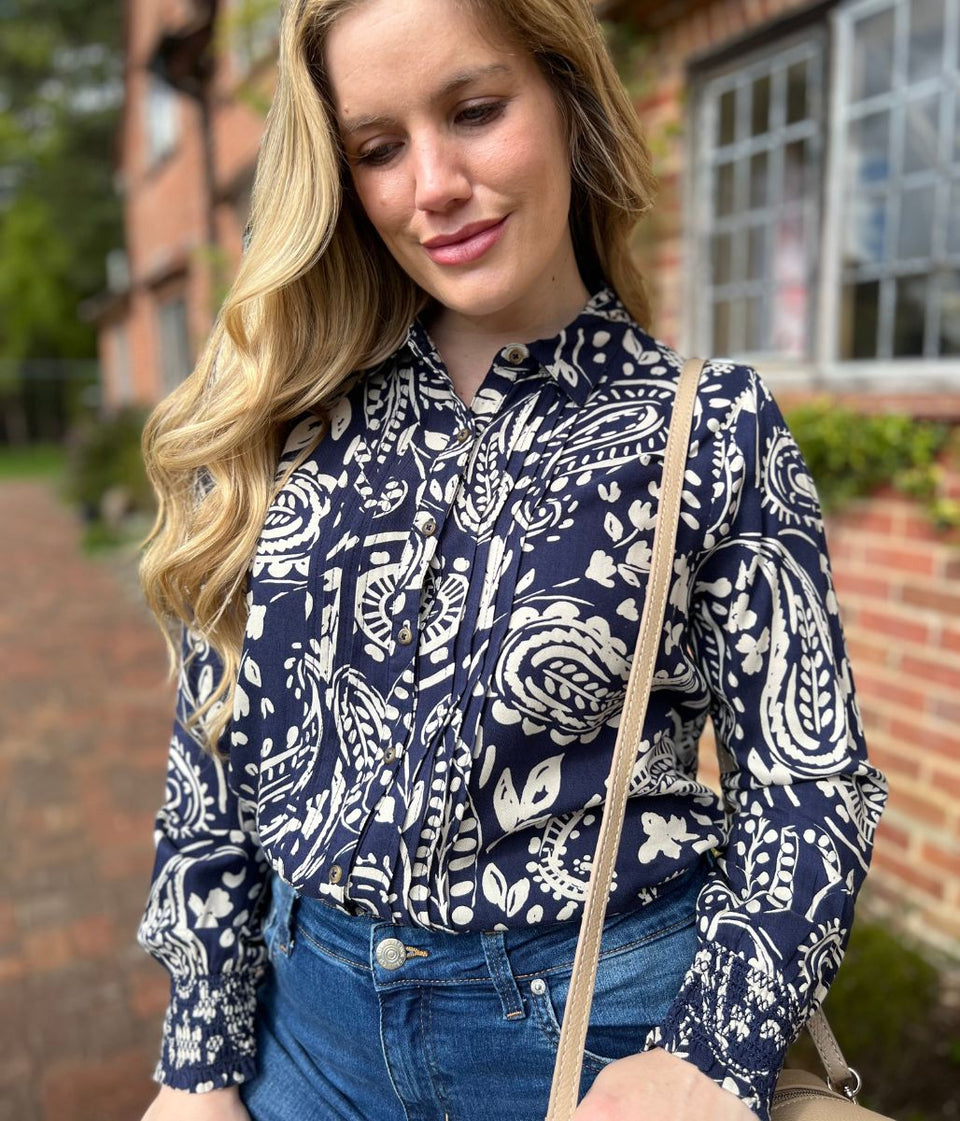 Brakeburn Navy Paisley Print Blouse