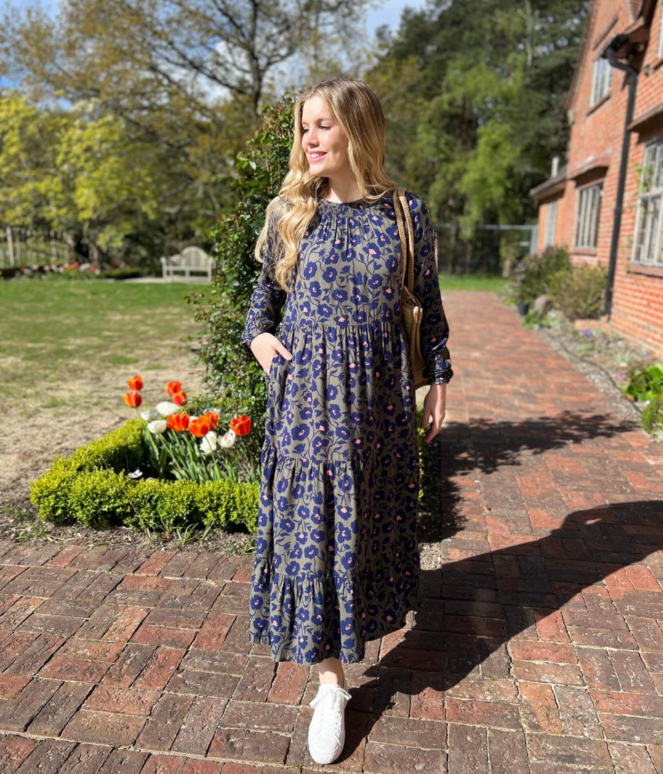 Brakeburn Green Flower Print Jersey Dress