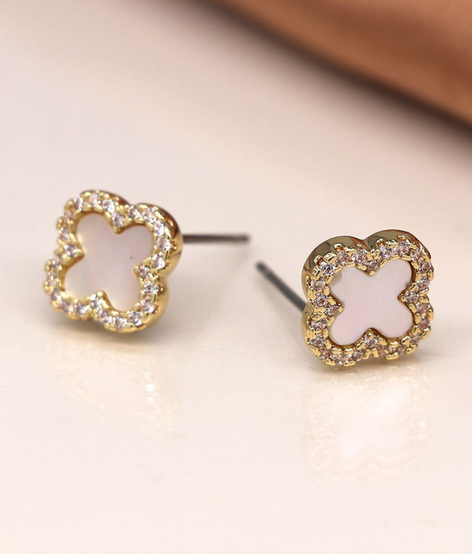 POM Golden Crystal Edged Quatrefoil Earrings