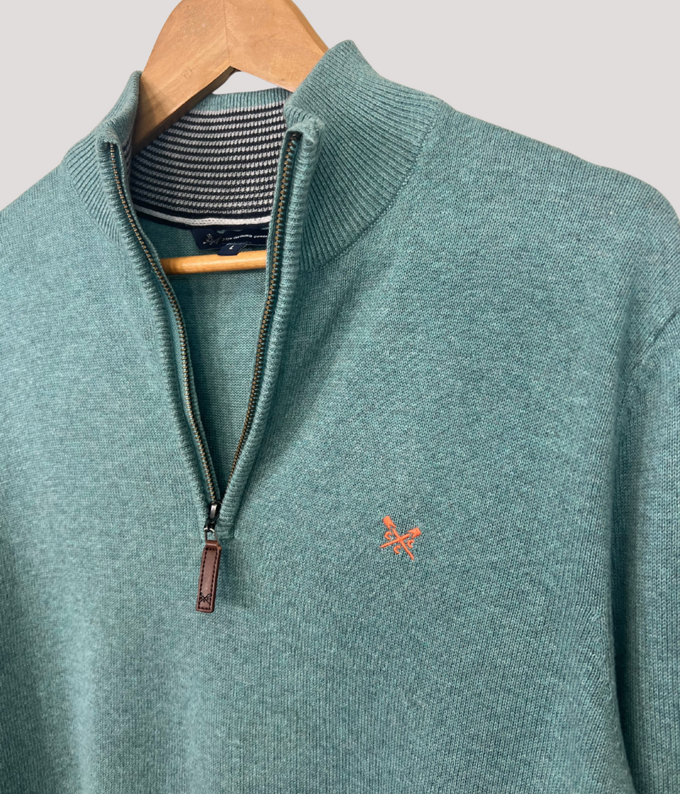 Sea Green Mens Cotton Half Zip Jumper