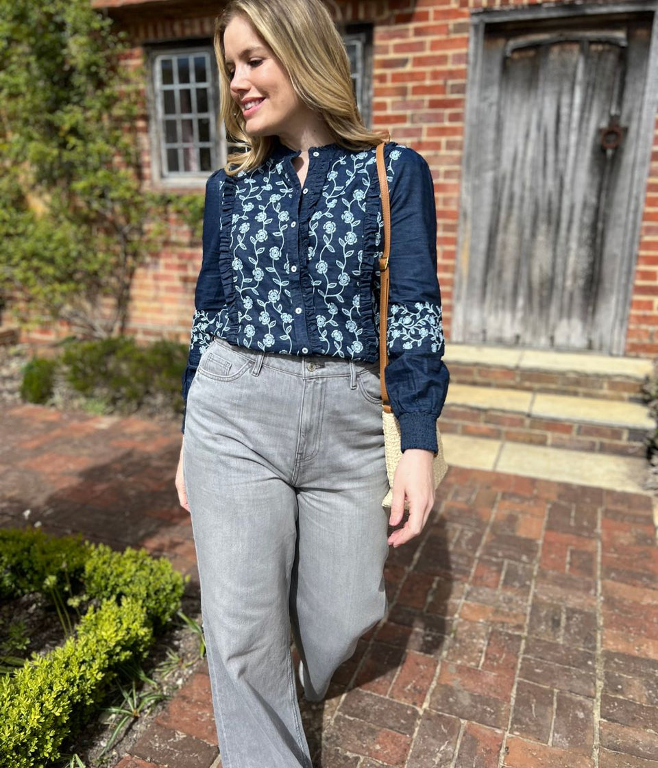 Brakeburn Embroidered Denim Blouse