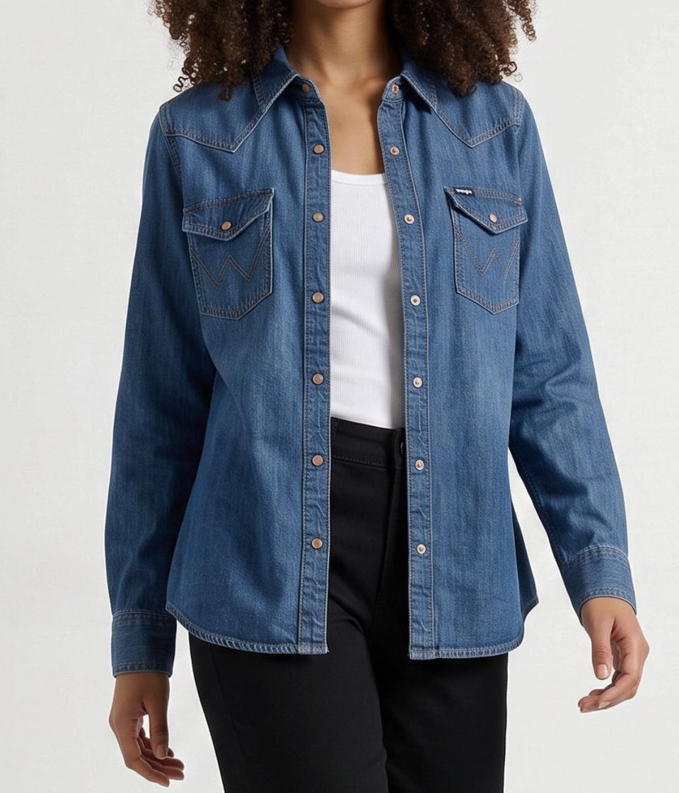 Mid Denim Western Style Shirt