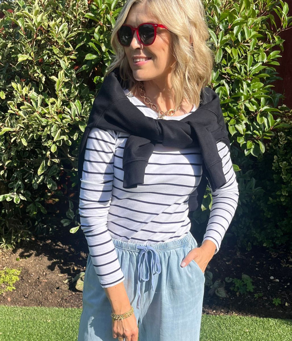 White Striped Long Sleeve Top
