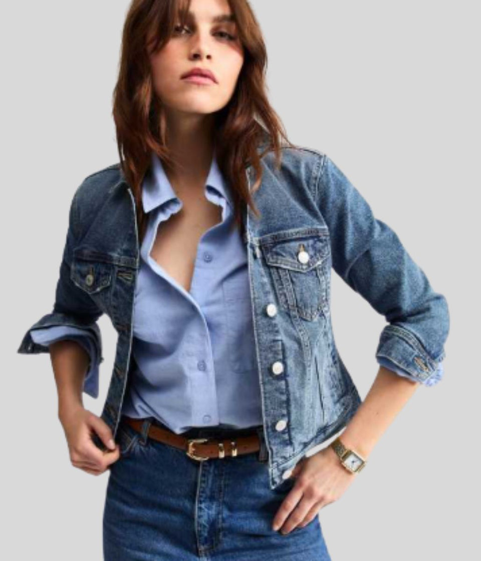 Mid Wash Button Front Denim Jacket