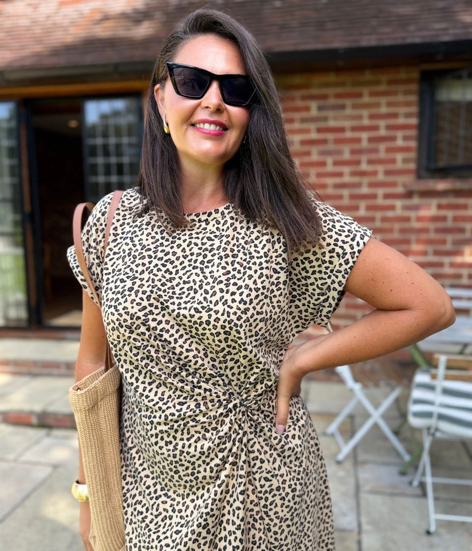 Leopard Print Side Twist Jersey Dress