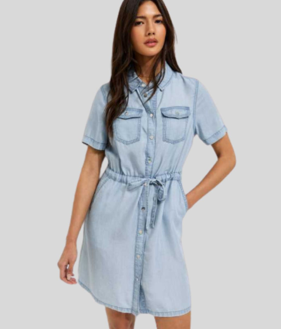 Light Blue Buttercup Drawstring Shirt Dress