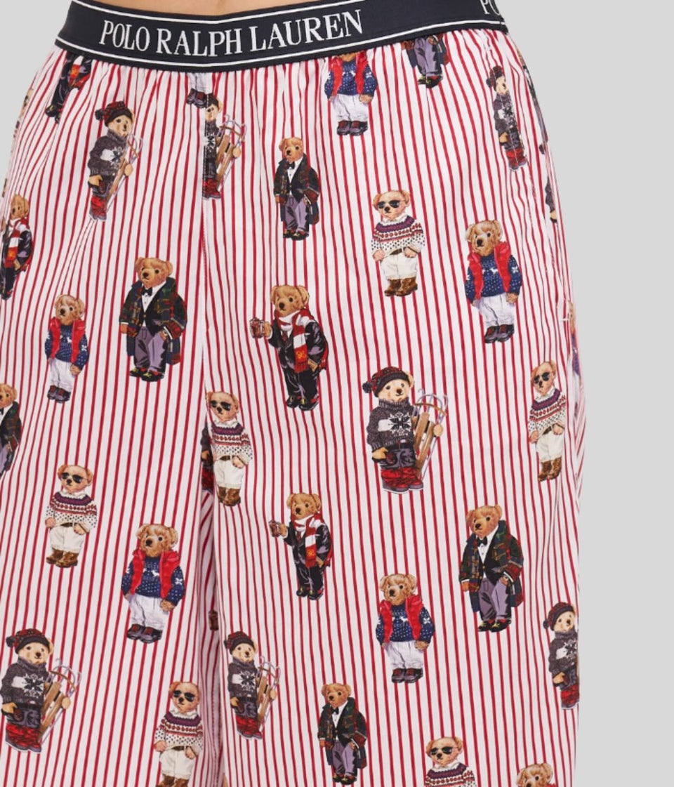 Red Striped Bear Print Designer Sleepwear Bottoms