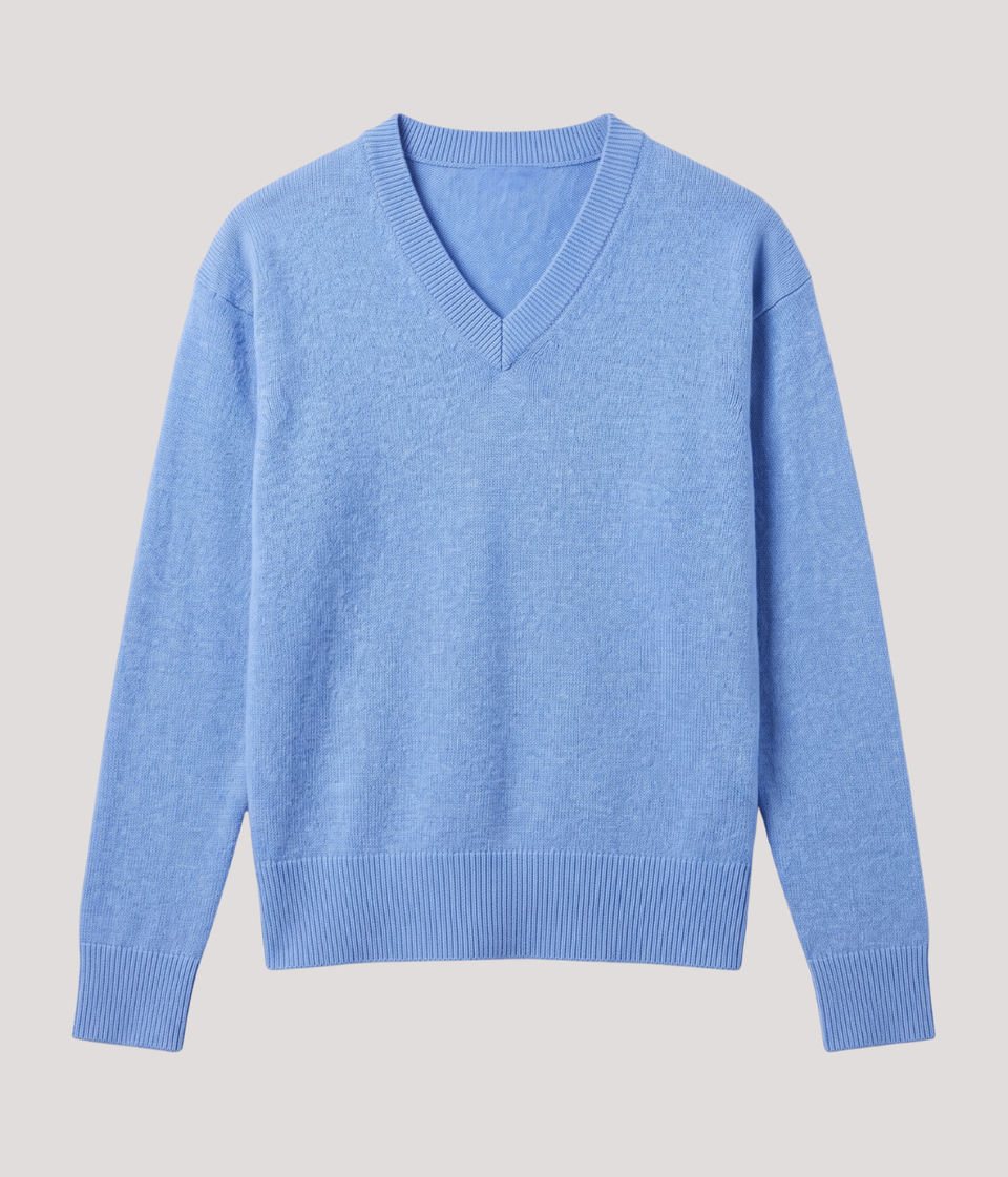 Blue Soft V Neck Jumper
