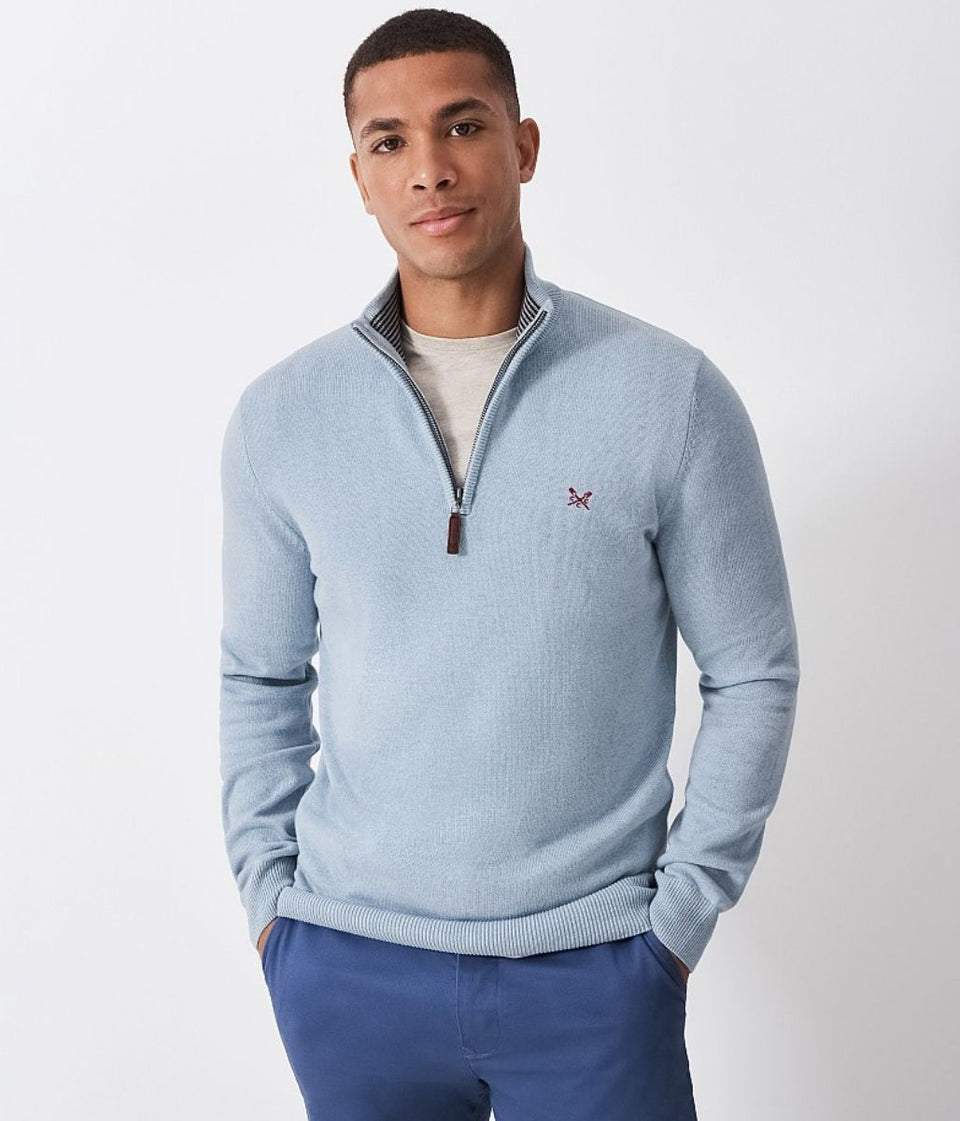 Light Blue Mens Cotton Half Zip Jumper