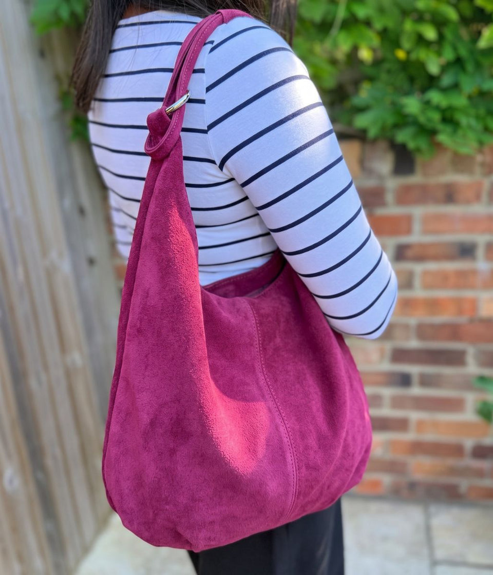 Pink Suede Willow Slouch Bag