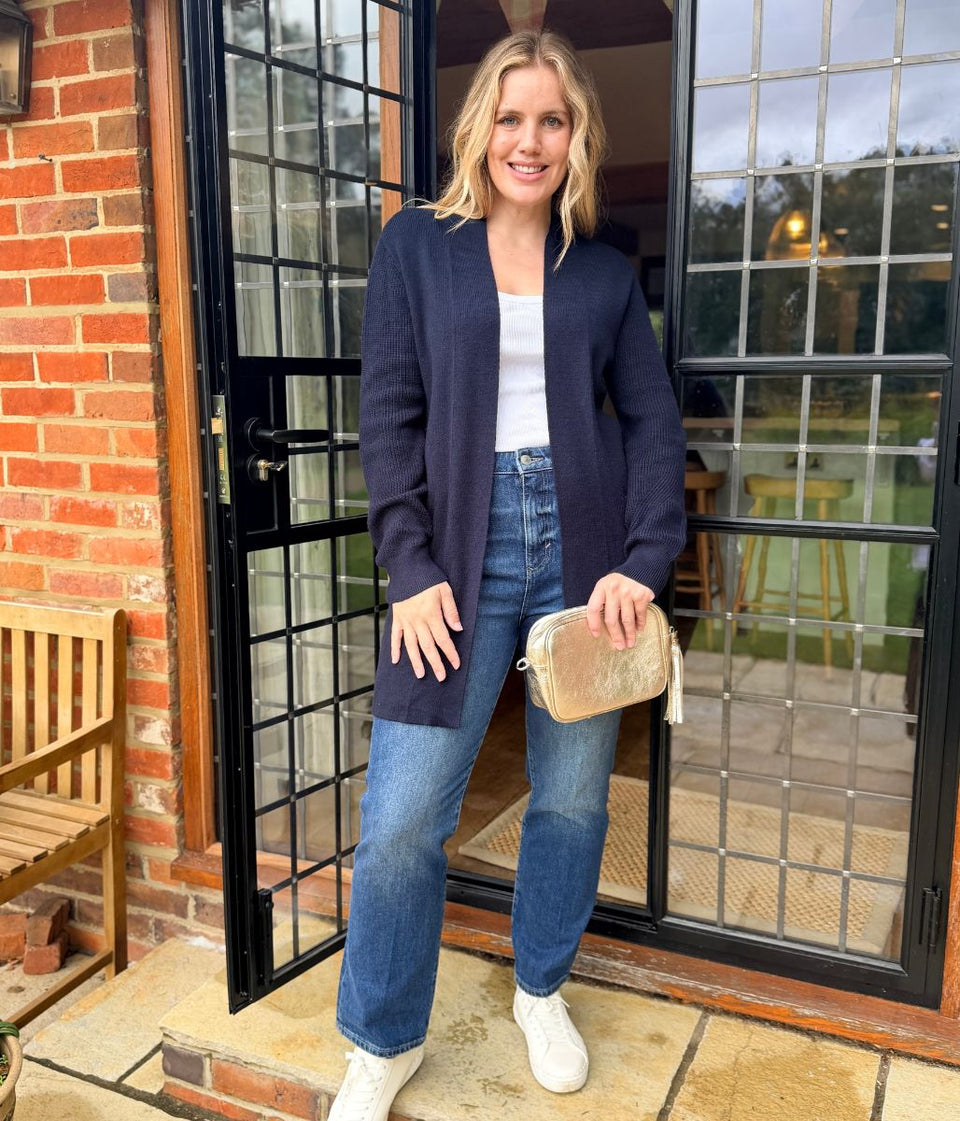 Navy Ribbed Edge to Edge Longline Cardigan