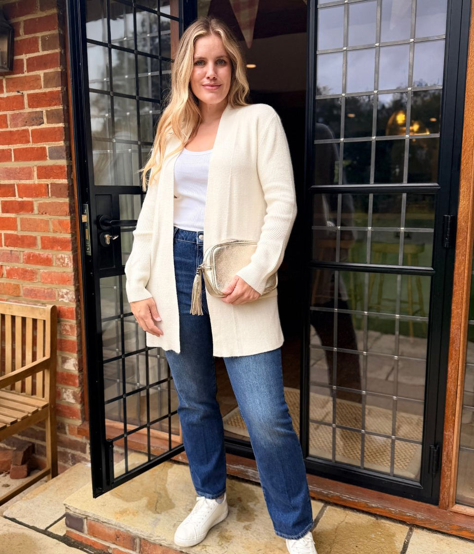 Ivory Ribbed Edge to Edge Longline Cardigan