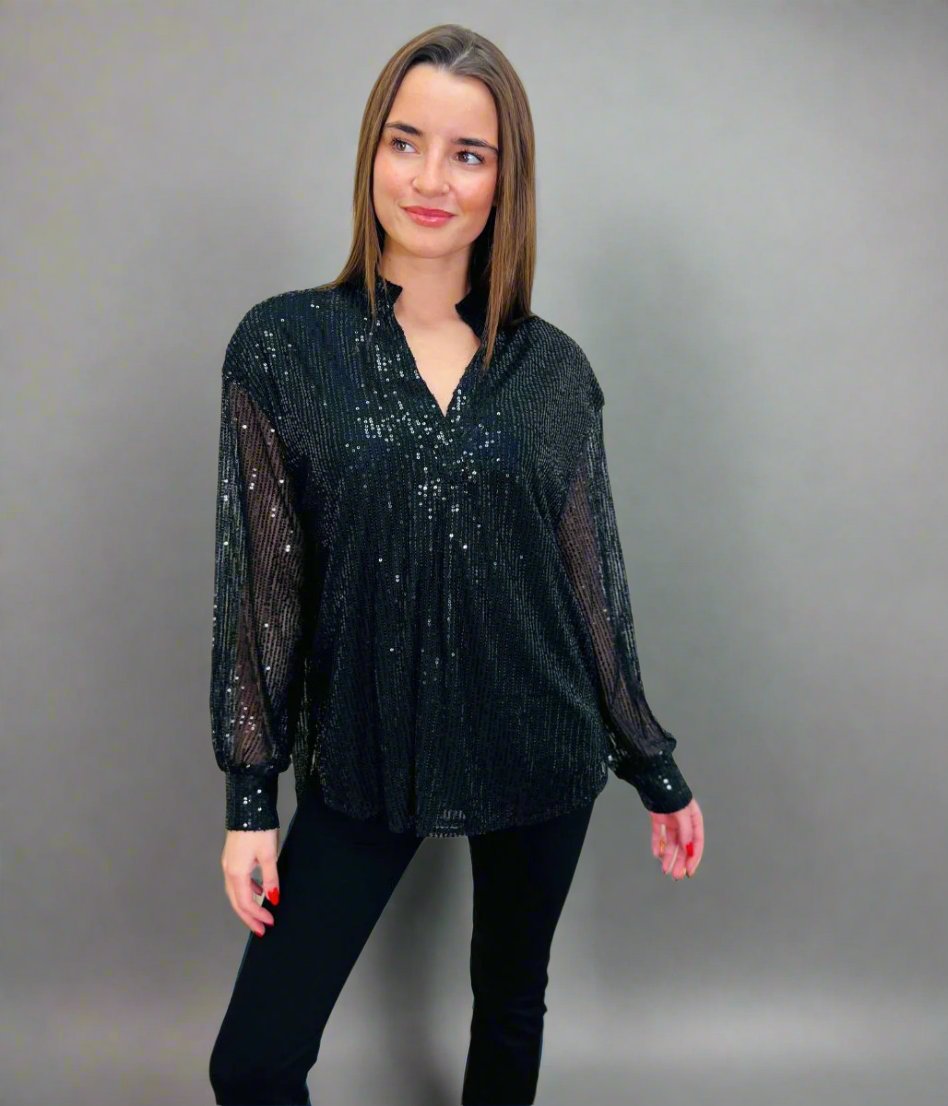 Black Sequined Sparkle Shirt