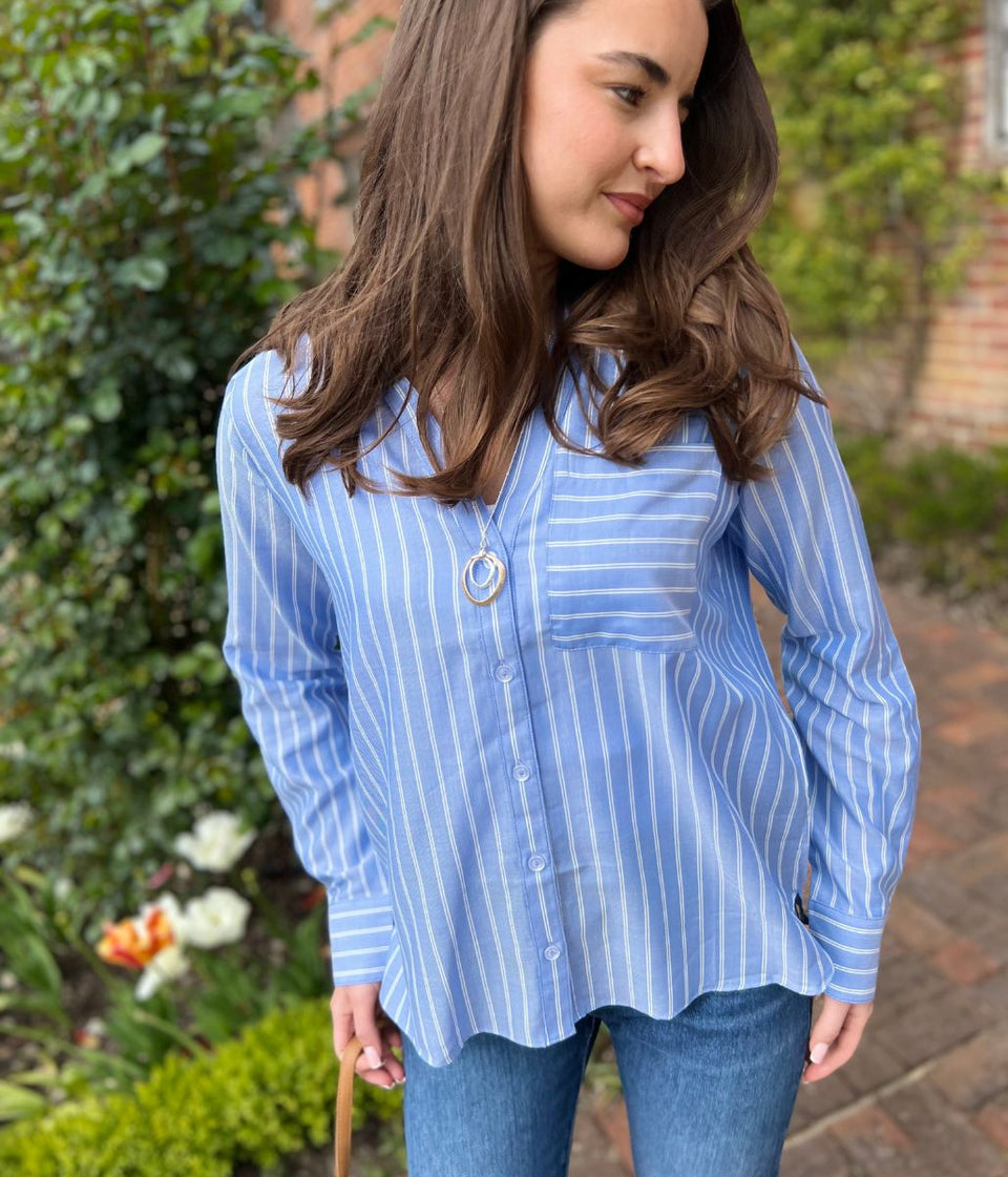 Blue Double Striped Soft Relaxed Shirt