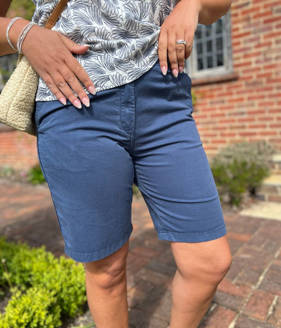 Navy High Waisted Chino Shorts