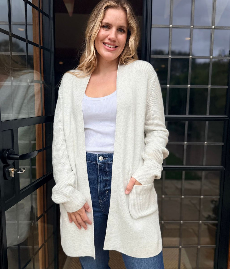 Light Grey Marl Ribbed Edge to Edge Longline Cardigan