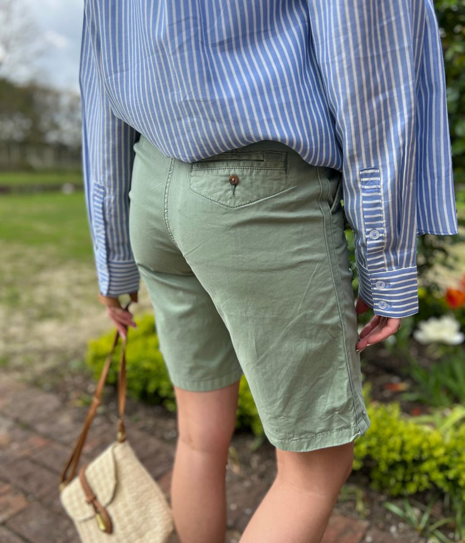 Green High Waisted Chino Shorts