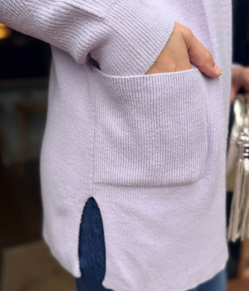 Pale Lilac Ribbed Edge to Edge Longline Cardigan