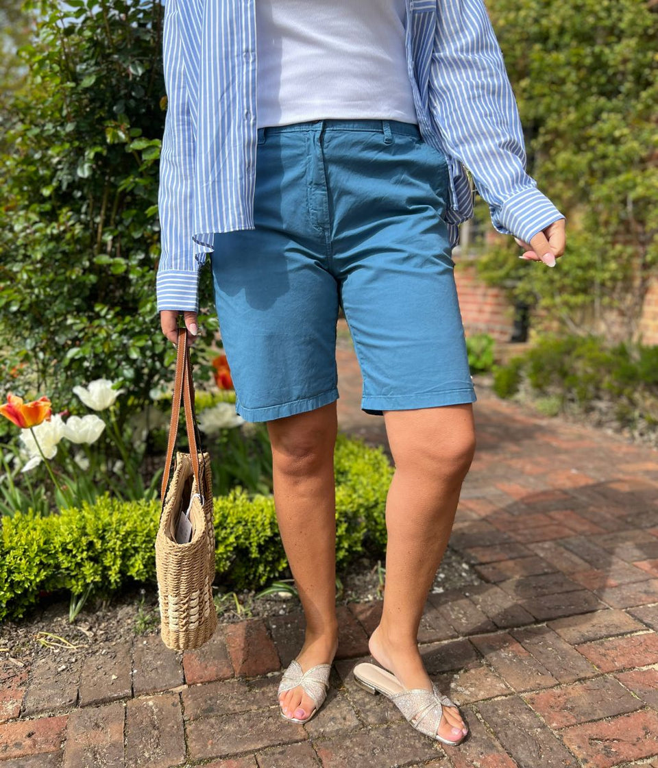 Teal High Waisted Chino Shorts