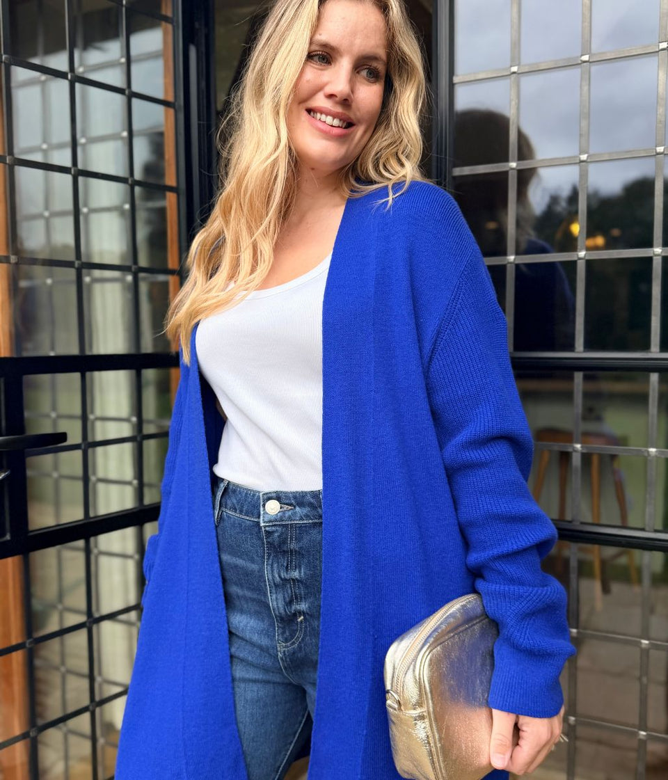 Blue Ribbed Edge to Edge Longline Cardigan