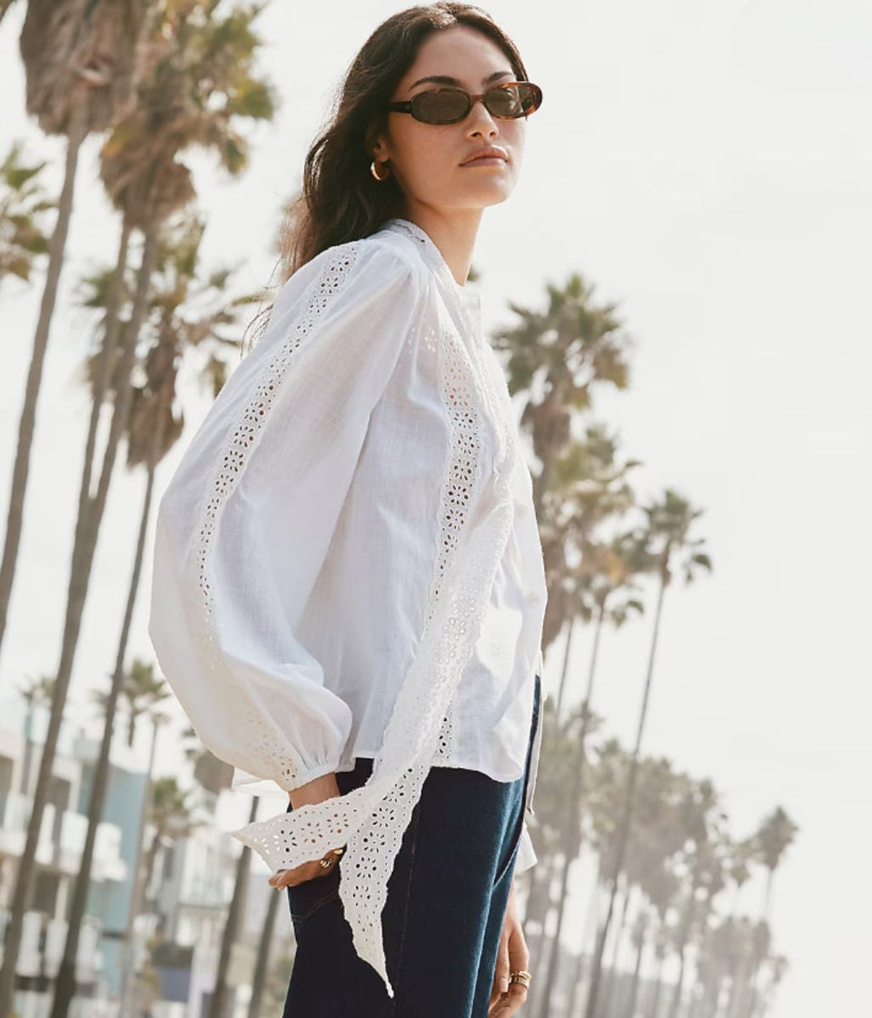 Scalloped Eyelet Bow Blouse