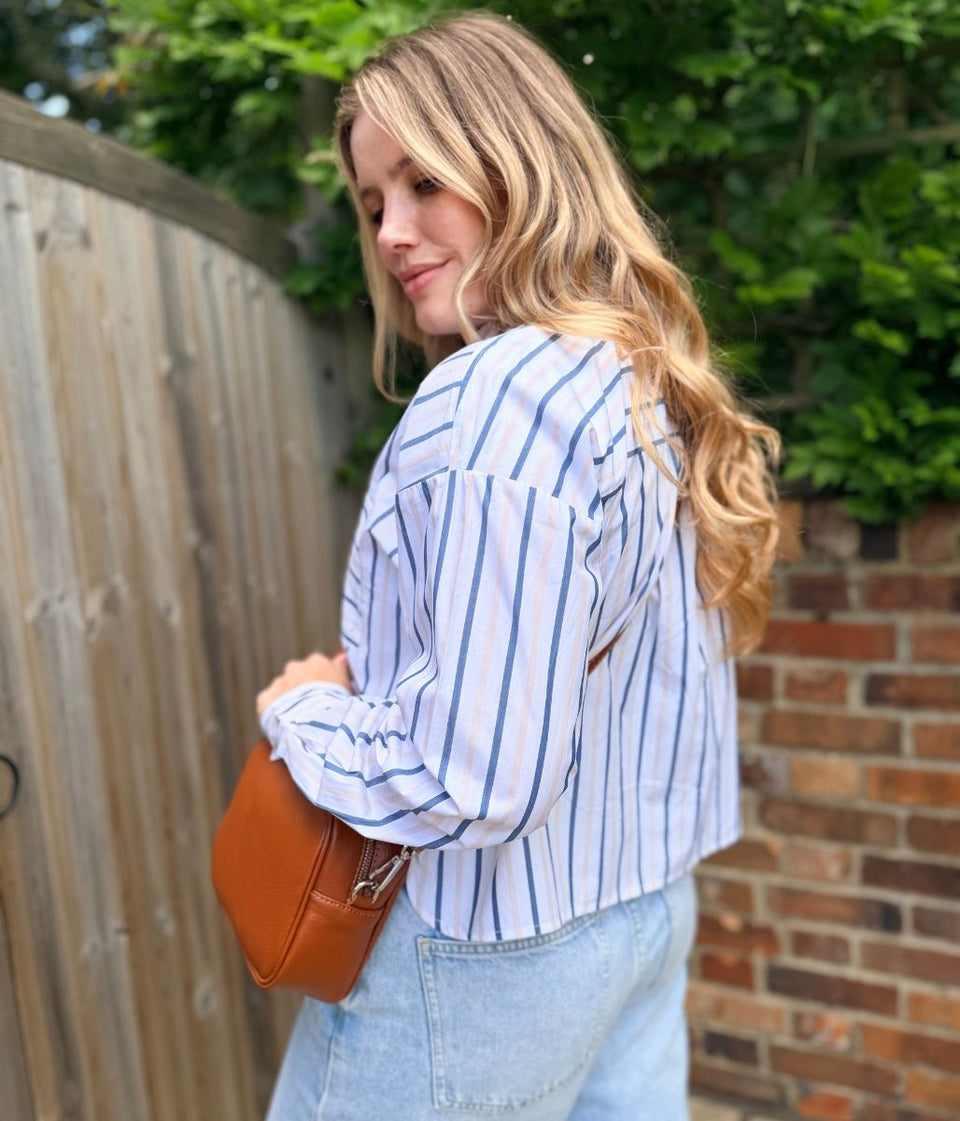 Pink & Navy Striped Poplin Modern Shirt