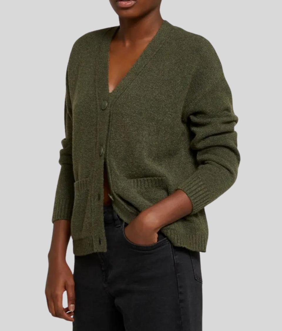 Forest Green Cosy Soft V Neck Wool blend Cardigan