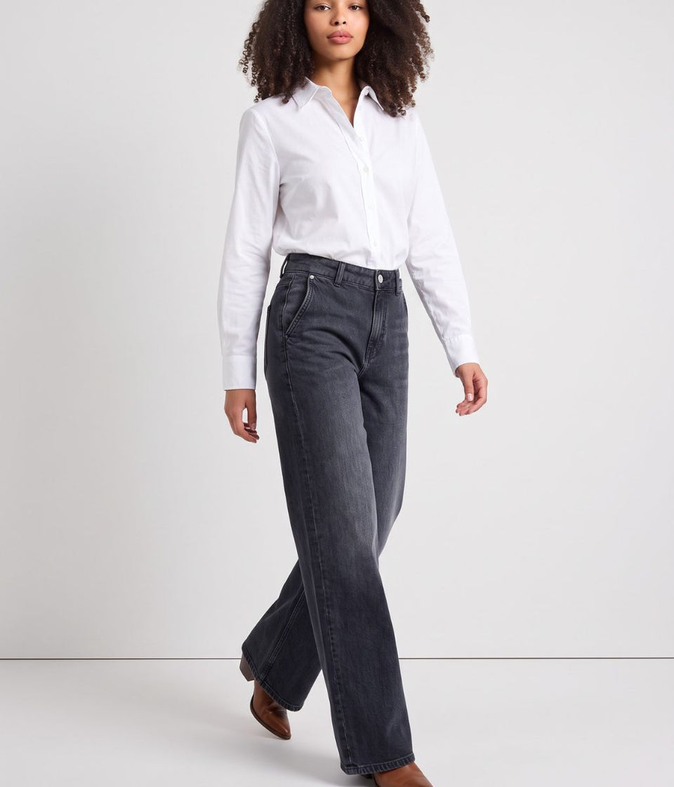 Charcoal High Rise Wide Leg Jeans