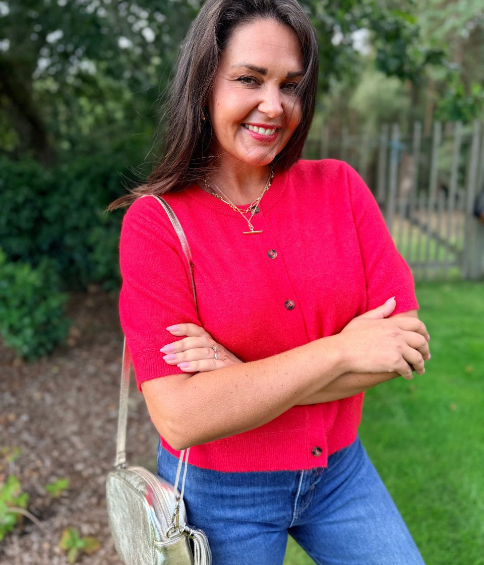 Red Short Sleeve Cardigan