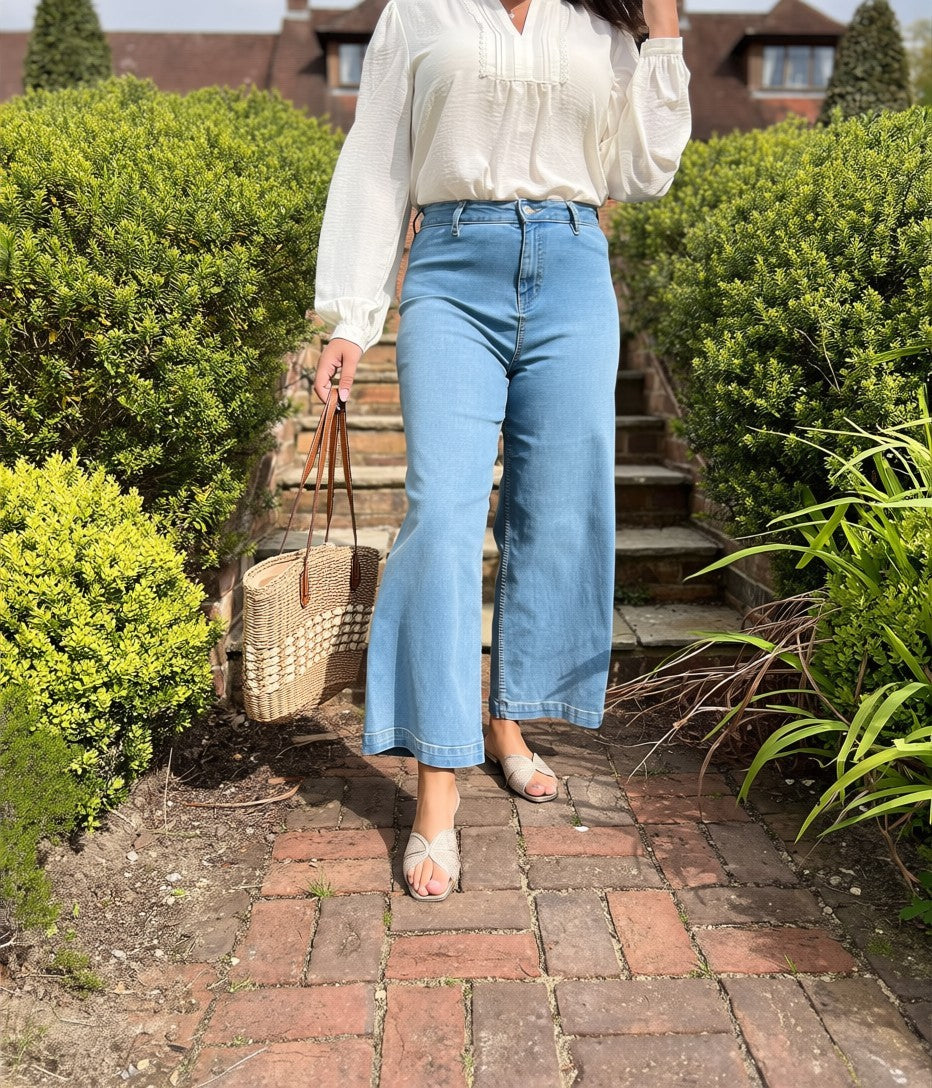 Denim Blue Wide Leg Ankle Grazer Jeans
