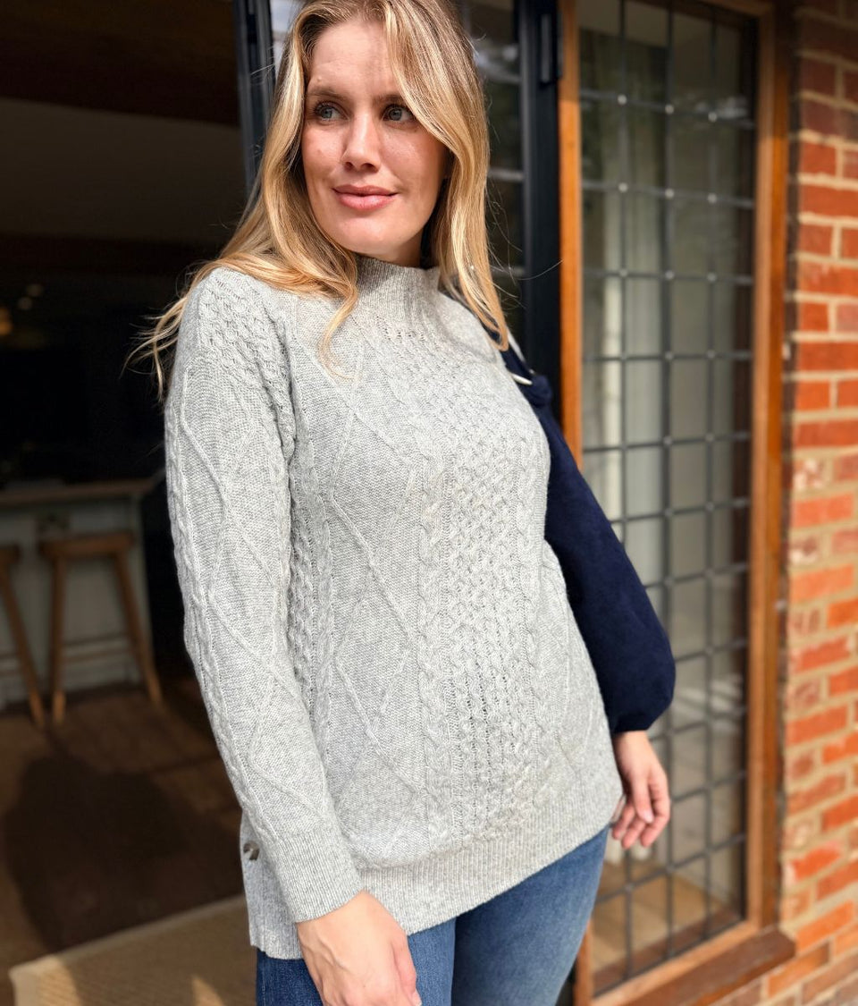 Grey Side Button Textured Knit Jumper