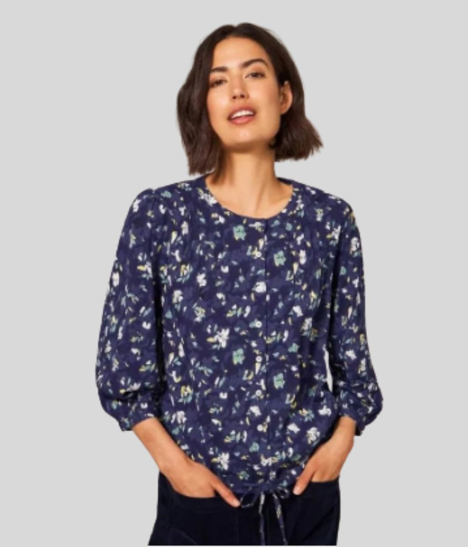 Navy Bennie Pintuck Top
