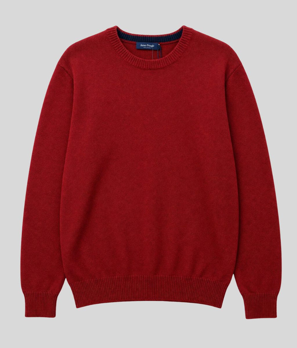 Mens Red Wool Crew Neck Jumper