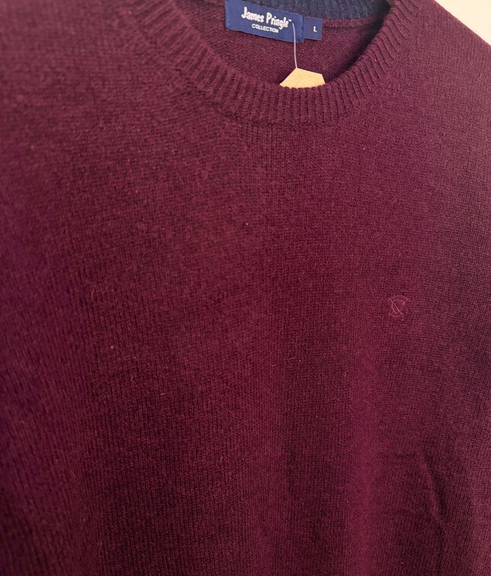 Mens Burgundy Wool Crew Neck Jumper