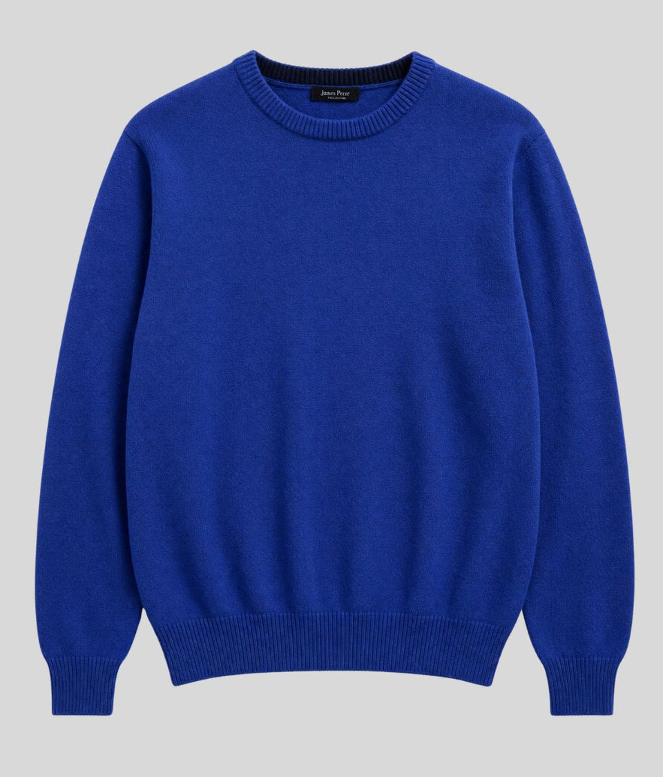 Mens Denim Blue Wool Crew Neck Jumper