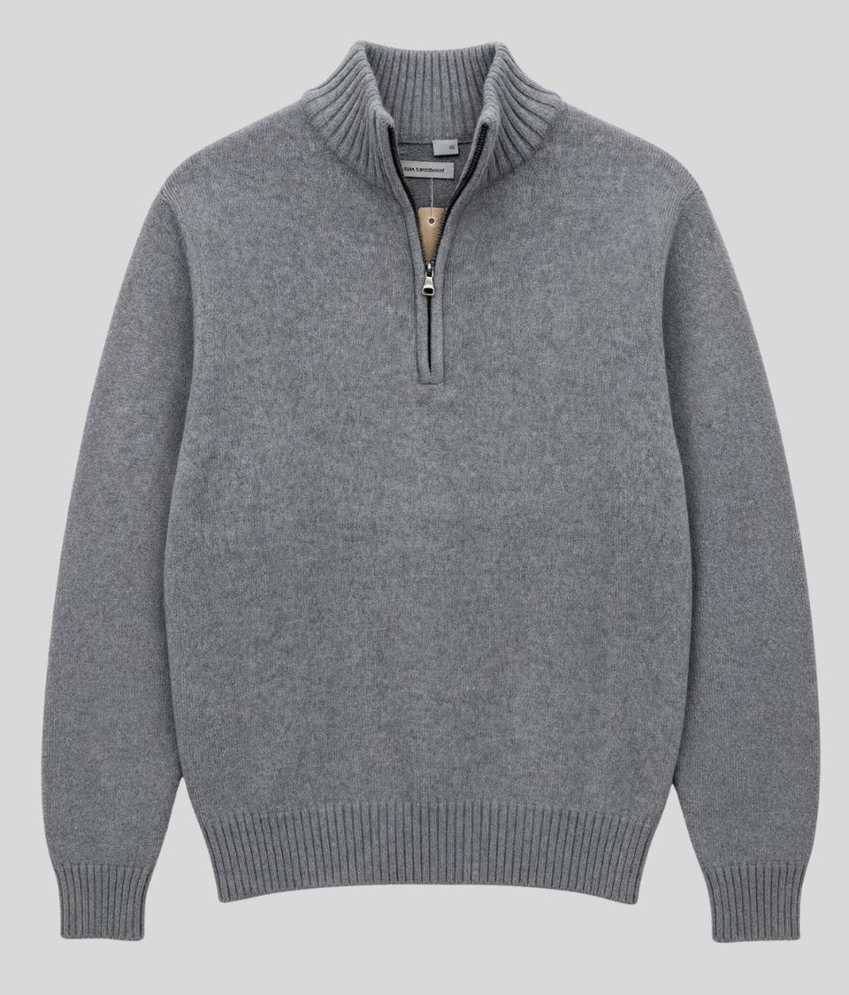 Mens Grey Lambswool 1/4 Zip Jumper