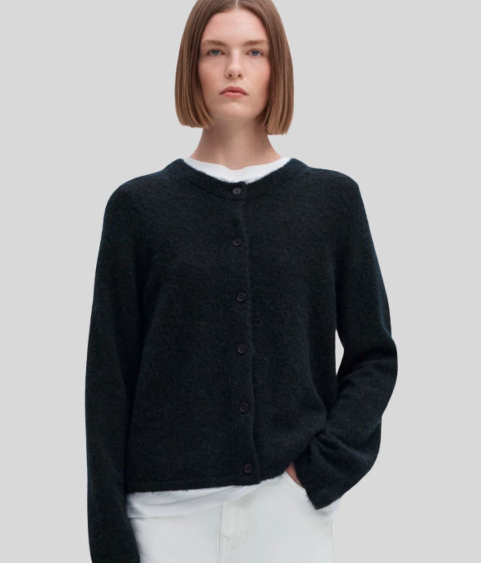 Navy Designer Alpaca Wool Button Cardigan