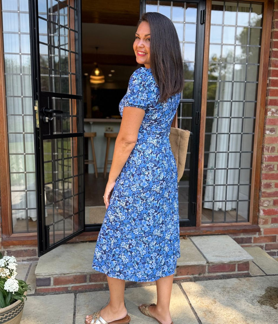 Blue Empire Waist Floral Dress