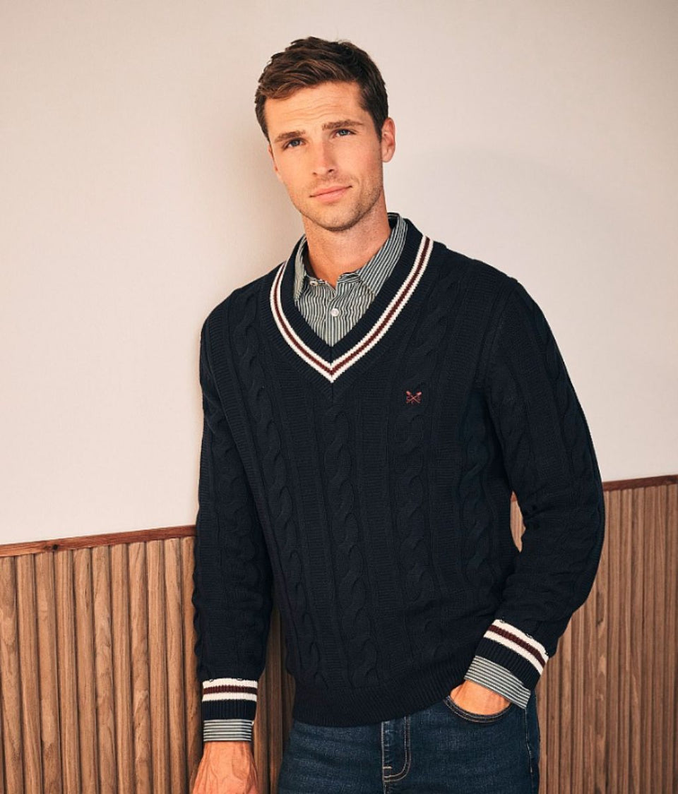 Mens Navy V Neck Cricket Jumper