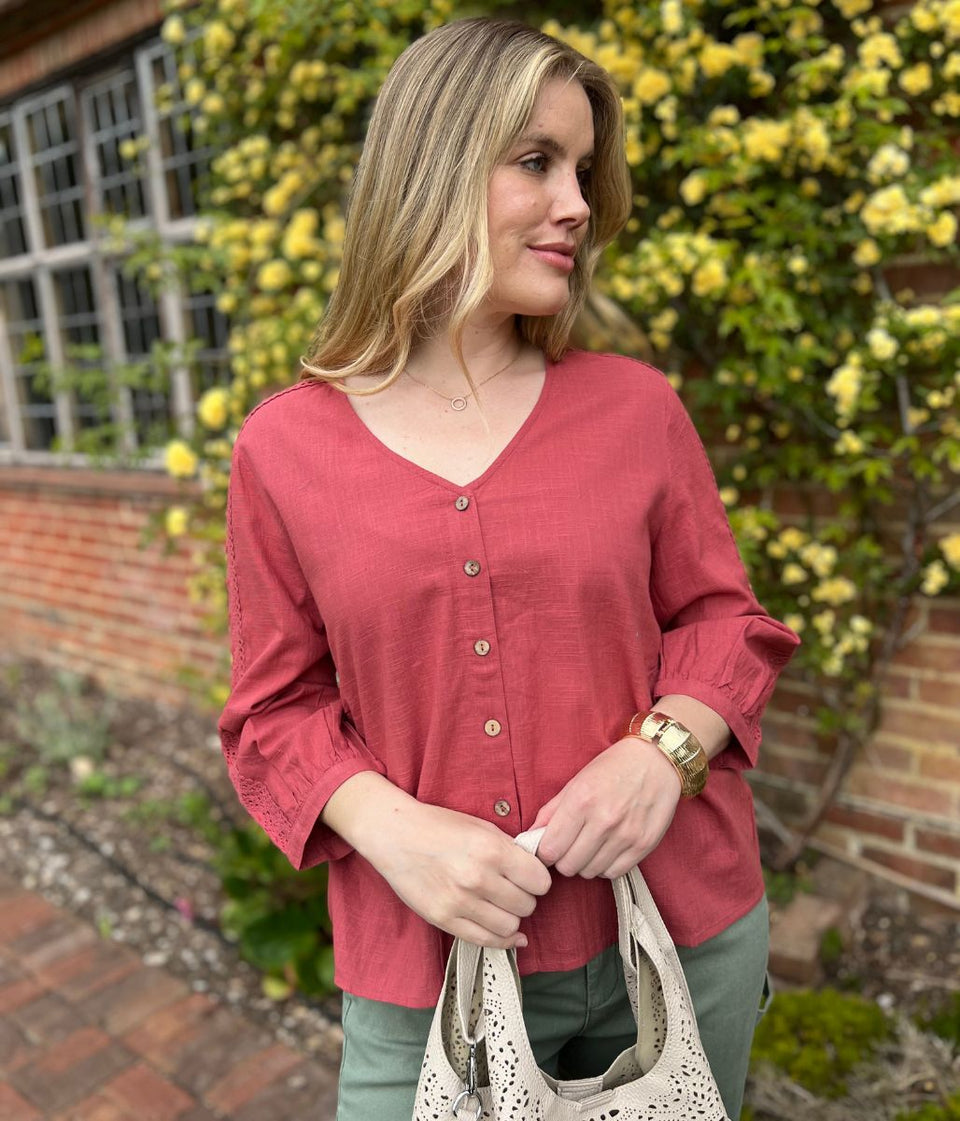 Nomads Raspberry Cotton Lace Trim Shirt