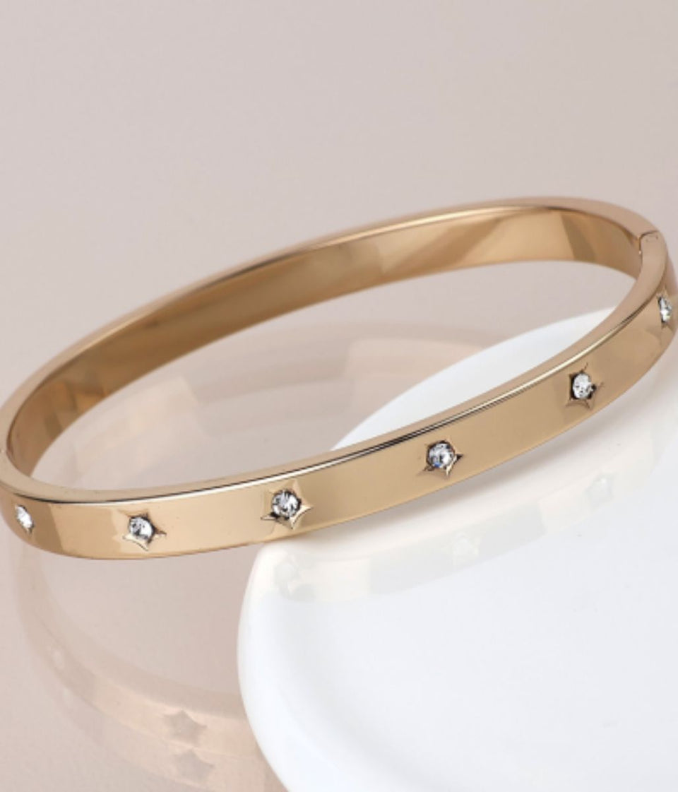 Golden Crystal Stars Hinged Bangle