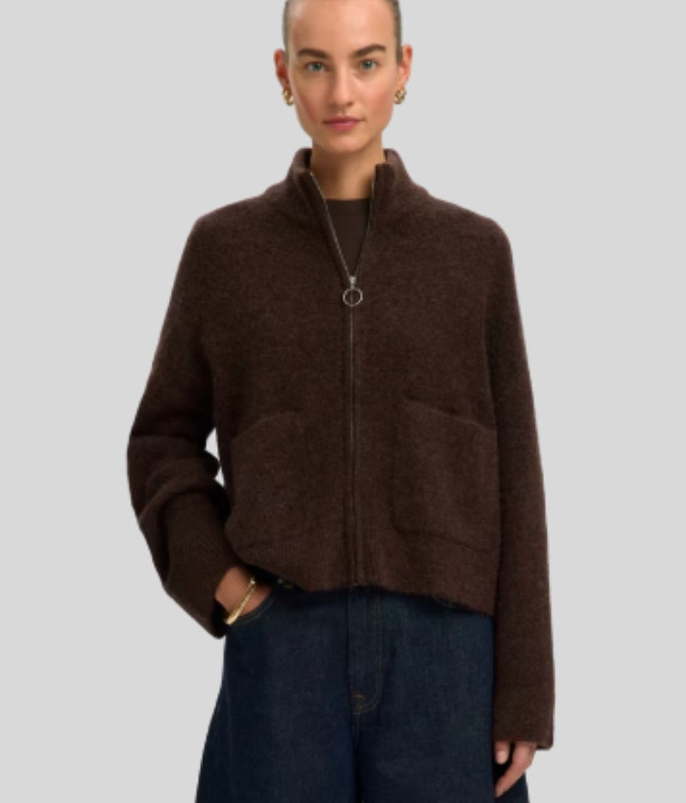 Chocolate Designer Sia Alpaca Wool Zip Cardigan