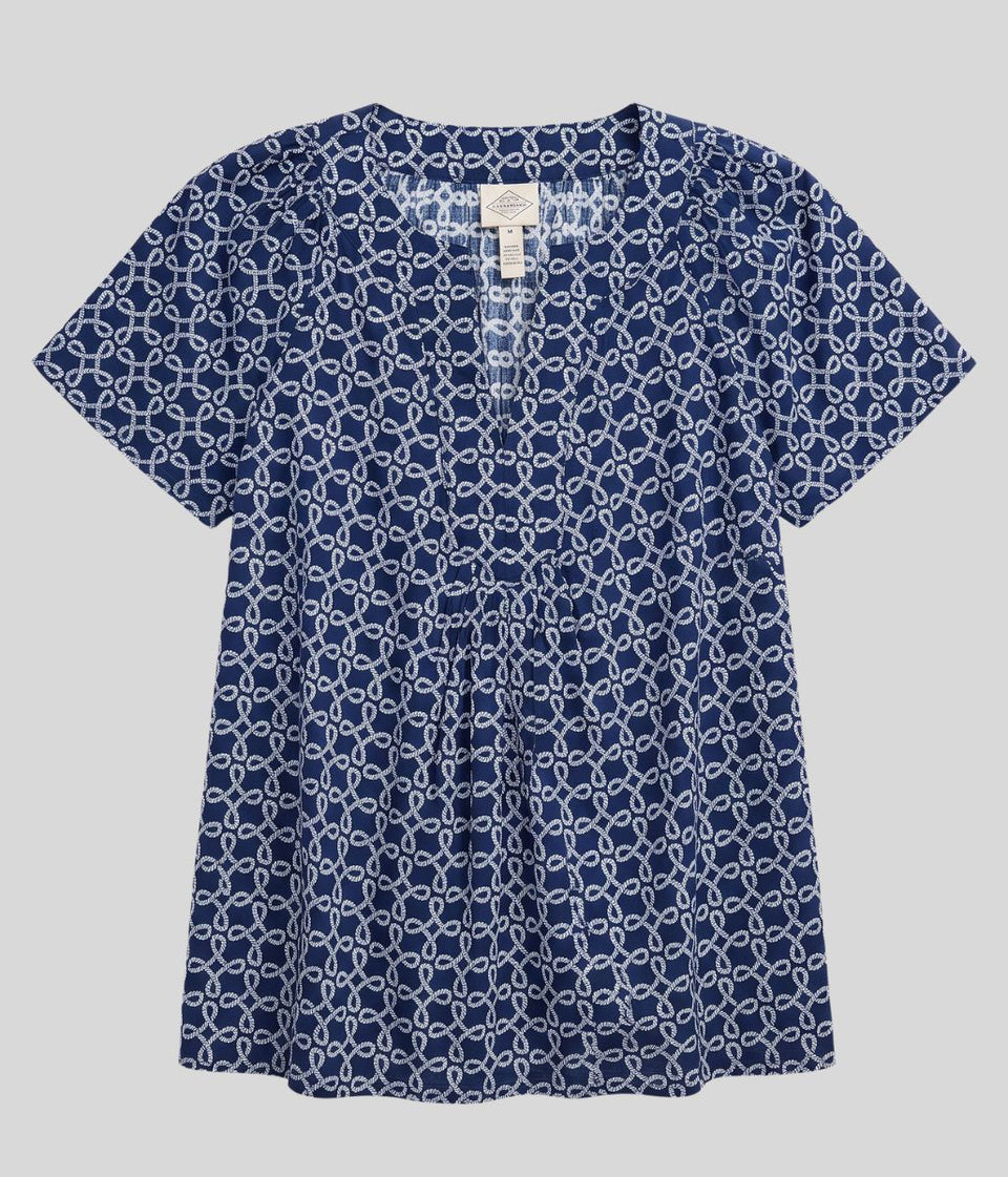 Navy Print Smock Blouse
