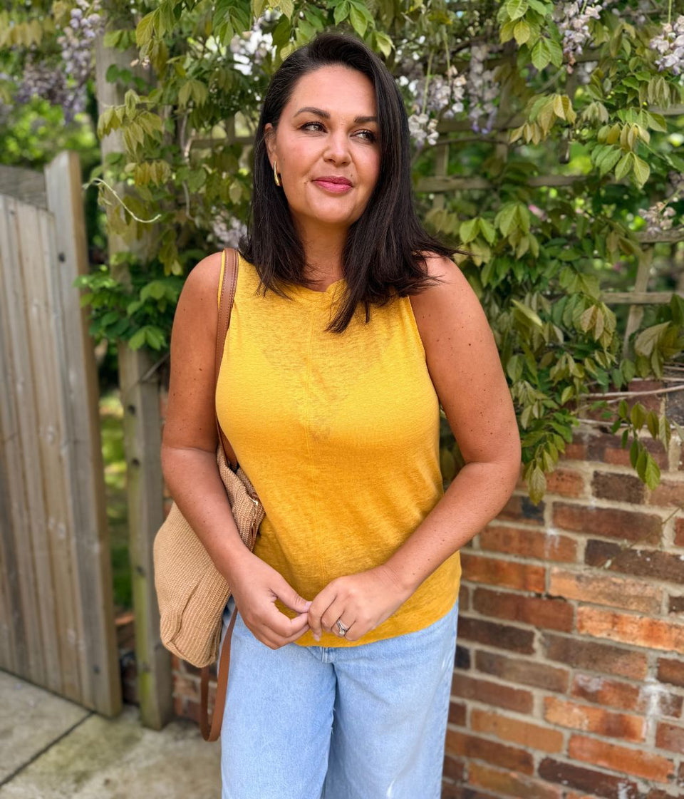White Stuff Mustard Rylee Linen Vest Top