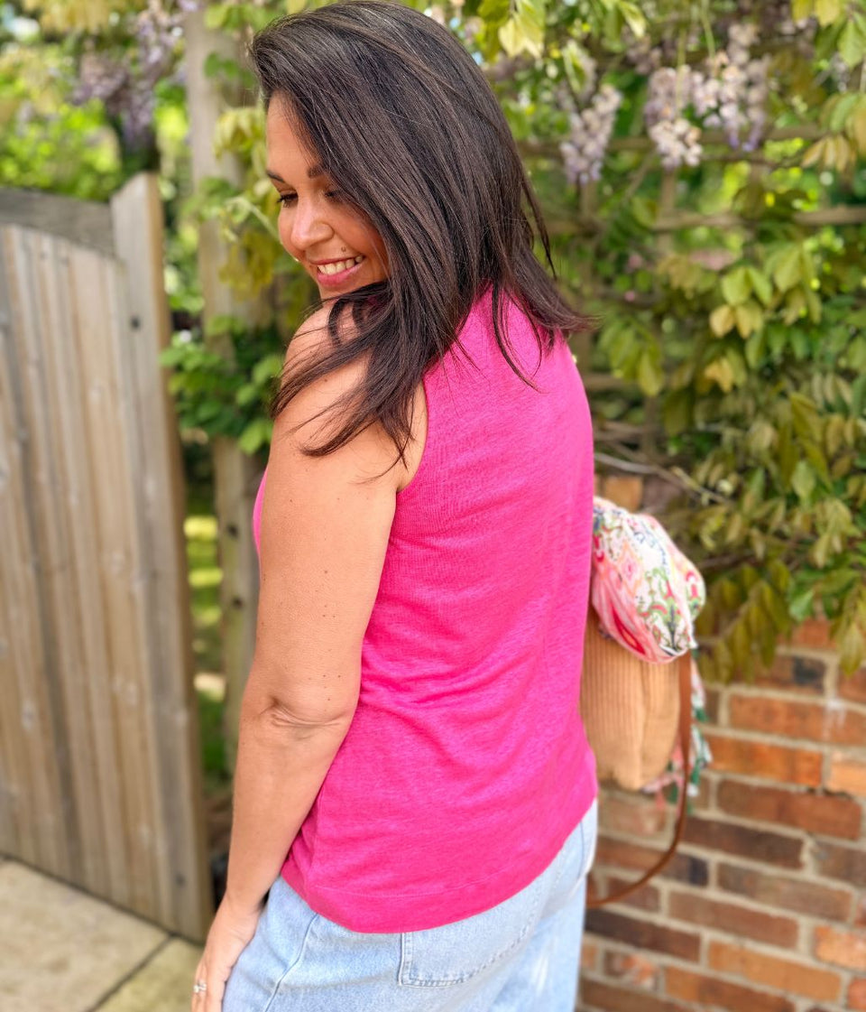 White Stuff Pink Rylee Linen Vest Top